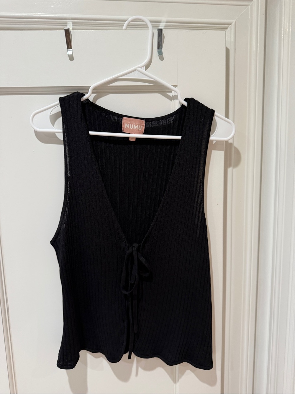 Show Me Your MuMu Black Ribbed Tie-Front Tank